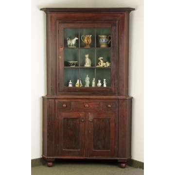 PA Red Painted 2 Piece Corner Cupboard