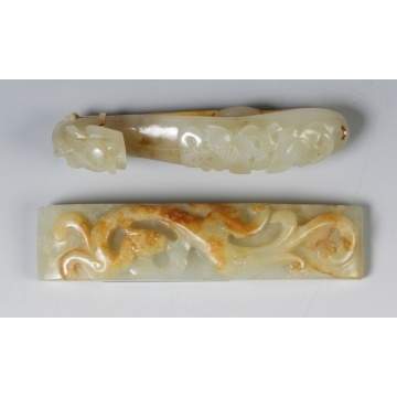 2 Carved Jade Belt Hooks