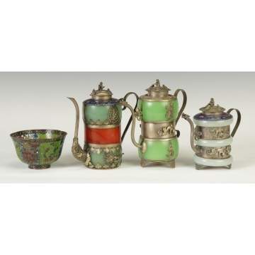 Plique du Jour Bowl & Chinese Wine Pots