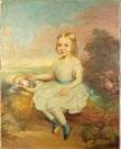 Mid. 19th cent. O/C Young girl in landscape w/bonnet
