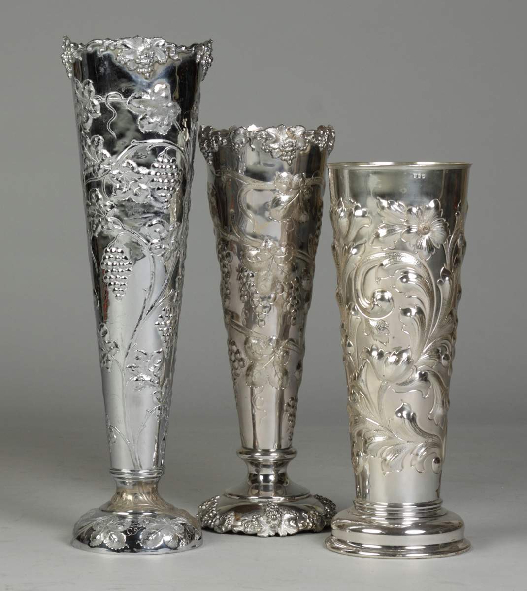 3 Large Silver Plate Vases Cottone Auctions