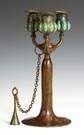 Tiffany Studios Bronze & Blown Glass 3 Arm Candelabra