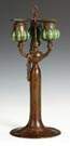 Tiffany Studios Bronze & Blown Glass 3 Arm Candelabra