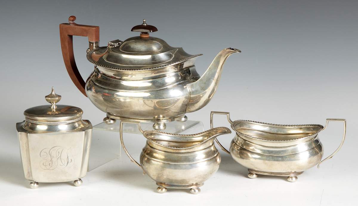 3 Piece Sterling Silver Tea Set together with Tea Caddy Cottone Auctions
