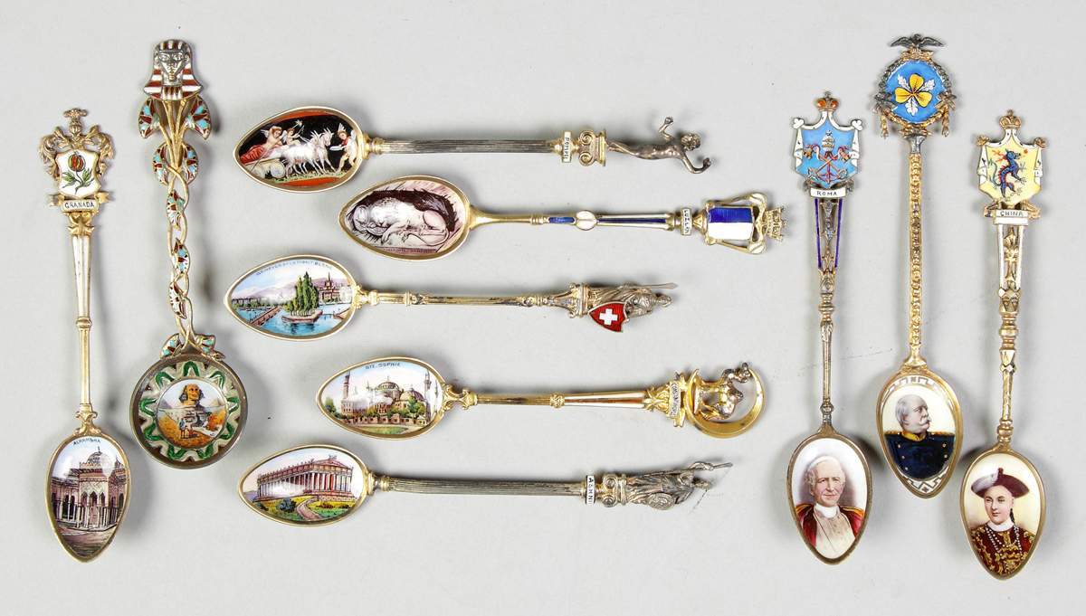 10 Enameled Souvenir Spoons Cottone Auctions