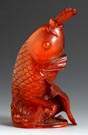 Carved Amber Koi Snuff Bottle