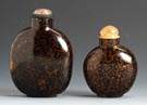 Two Lacquer Round Flattened Flask Snuff Bottles