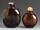 Two Lacquer Round Flattened Flask Snuff Bottles