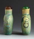 Two Pottery Round Flattened Flask Snuff Bottles