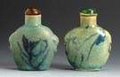 Two Pottery Round Flattened Flask Snuff Bottles