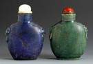 Two Pottery Round Flattened Flask Snuff Bottles