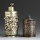 Two Cylindrical Metal Snuff Bottles