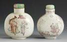 Two Porcelain Round Flattened Flask Snuff Bottles