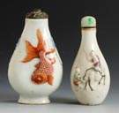 Two Porcelain Ovate Flattened Flask Snuff Bottles