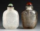 Two Rock Crystal Straight Sided Flattened Flask Form Snuff Bottles
