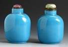 Two Blue Glass Ovate Rounded Form Snuff Bottles