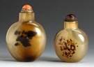Two Agate, Flattened Bulbous Form Snuff Bottles 