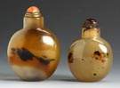 Two Agate, Flattened Bulbous Form Snuff Bottles 