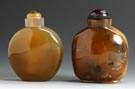 Two Agate Flattened Round Snuff Bottles
