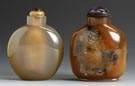 Two Agate Flattened Round Snuff Bottles