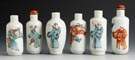 Six Porcelain Snuff Bottles of Cylindrical From w/Rounded Shoulders decorated w/Figures