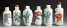 Six Porcelain Snuff Bottles of Cylindrical From w/Rounded Shoulders decorated w/Figures
