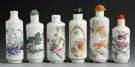 Six Porcelain Snuff Bottles of Cylindrical Form w/Rounded Shoulders