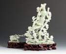 Chinese Carved Jadeite Geisha Girl w/Chained Foo Dog