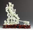 Chinese Carved Jadeite Geisha Girl w/Chained Foo Dog