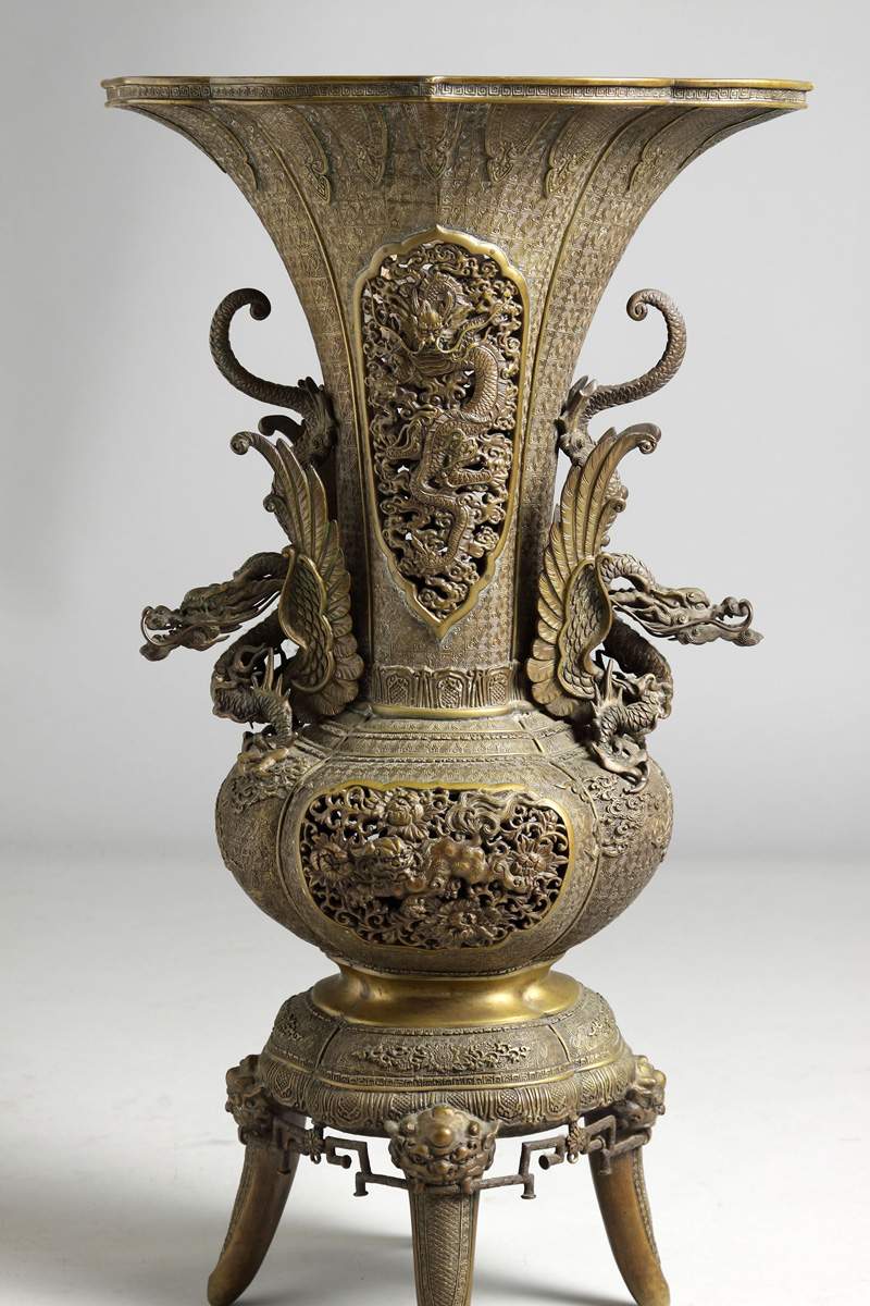Asian Bronze Footed Floor Vase