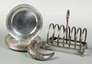 Sterling Silver Plates, Toast Holder and Flask