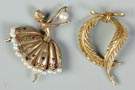 14K Gold & Pearl Ballerina Pin & 18K Gold Pin