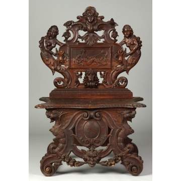 Renaissance Revival Figural Carved Hall Chair