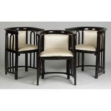 Josef Hoffmann Black Lacquer Settee & 3 Arm Chairs