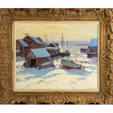 Emile A. Gruppe (American, 1896-1978) Winter harbor scene