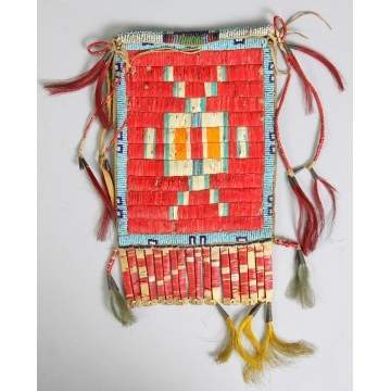 Beaded & Quill Tobacco Pouch w/Tin Cones