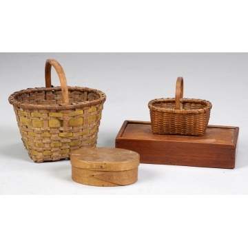 2 Baskets, Oval Fingered Box & Box