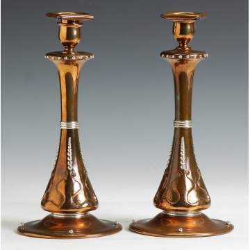 Tiffany & Co. Hammered Copper & Sterling Candlesticks