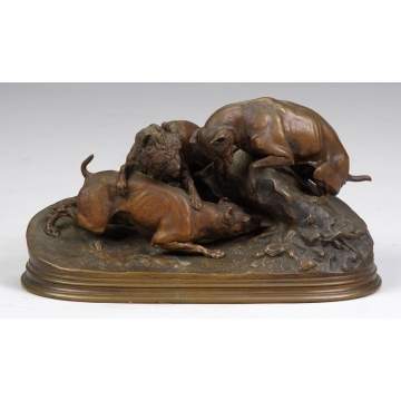 Pierre-Jules Mene (French, 1810-1879) Bronze of Hunting Dogs at a den