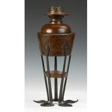 Attr. To Gustav Stickley Hammered Copper Oil Lamp