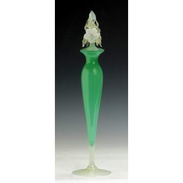 Steuben Jade Green & Alabaster Vase w/Unusual Art Glass Top