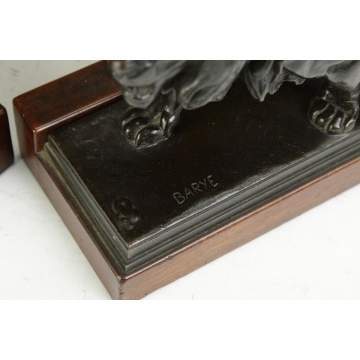 Antoine-Louis Barye (French, 1795-1875) Bronze Lion Bookends