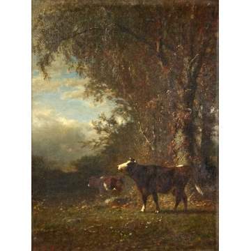 James McDougal Hart (American, 1828-1901) Cows in landscape