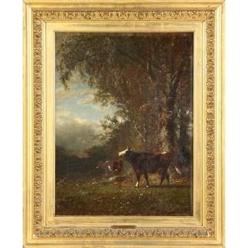 James McDougal Hart (American, 1828-1901) Cows in landscape