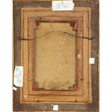 Eugenio Zampighi (Italian, 1859-1944) "Young Girl Feeding Chickens and Turkey"