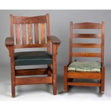 Stickley Armchair & Arts & Crafts Rocker