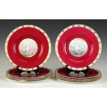 10 Royal Worcester Hand Painted & Gold Enameled Plates