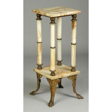 Onyx & Gilded Brass 2-Tiered Stand