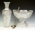 Cut Glass Vase & Punch Bowl