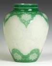 Steuben Green Jade over Alabaster Acid Etched Vase